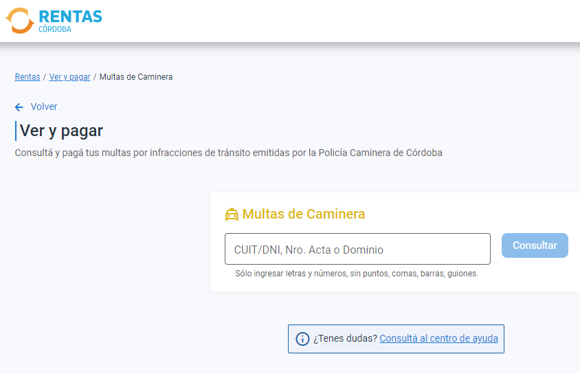 Ingreso web multas córdoba
